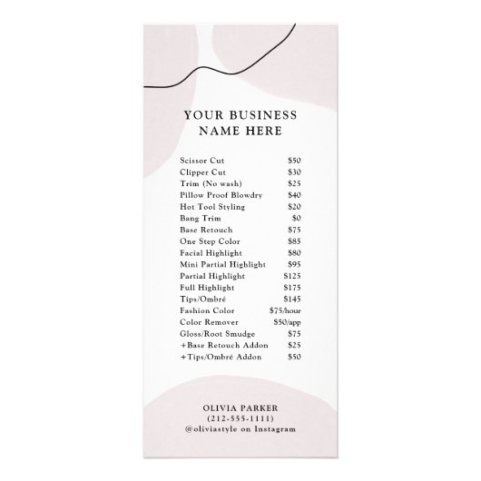 Chic Abstract Neutral | Servicemenu voor prijslijs Reclamekaart (Voorkant)