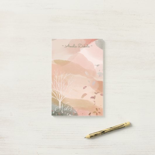 Chic Abstract Waterverf najaar - aangepaste naam Post-it® Notes (Op bureau)