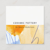 Chic Abstracte Artistic Yellow Blue Art QR-code Vierkante Visitekaartje (Voorkant)