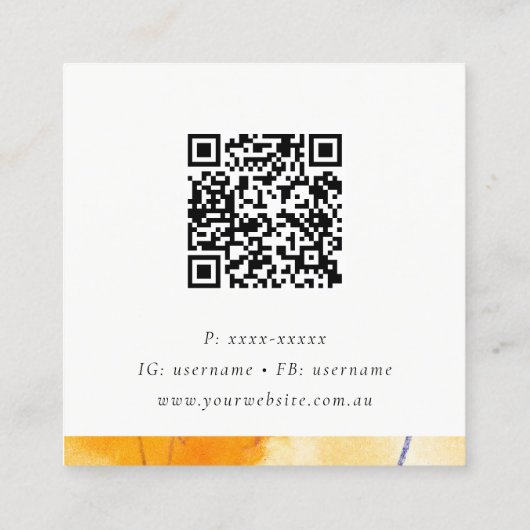 Chic Abstracte Artistic Yellow Blue Art QR-code Vierkante Visitekaartje (Achterkant)