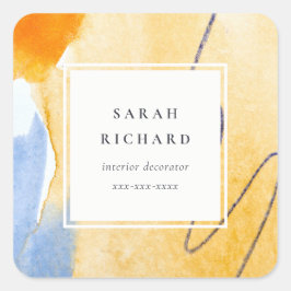 Chic Abstracte Artistic Yellow Blue Waterverf Art Vierkante Sticker