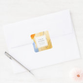 Chic Abstracte Artistic Yellow Blue Waterverf Art Vierkante Sticker (Envelop)