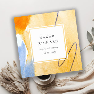 Chic Abstracte Artistic Yellow Blue Waterverf Art Vierkante Visitekaartje