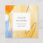 Chic Abstracte Artistic Yellow Blue Waterverf Art Vierkante Visitekaartje (Voorkant)