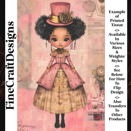 Chic Afro-Amerikaanse Doll, Roze AM9 Decoupage Tissuepapier