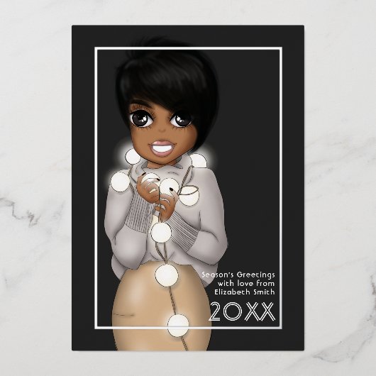 Chic Afro-Amerikaanse vrouw Kerstmis Folie Feestdagenkaart (Voorkant)