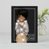 Chic Afro-Amerikaanse vrouw Kerstmis Folie Feestdagenkaart (Staand Voorkant)