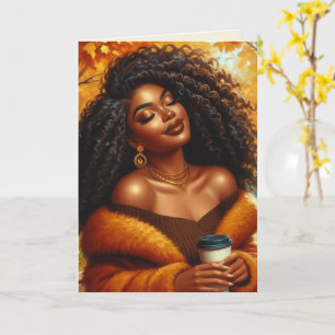 Chic Afro-Amerikaanse vrouw Thanksgiving   Herfst Kaart