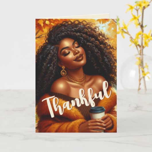 Chic Afro-Amerikaanse vrouw Thanksgiving | Herfst Kaart (Gele Bloem)