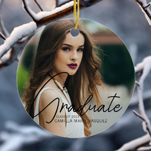 Chic Afstudeercadeau 2 Foto Script Overlay Kerstmi Keramisch Ornament