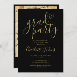 Chic Afstudeerder Party Gold Script Foto Afstudeer Kaart