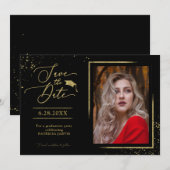 Chic Afstudeerder Party Save the Date Gold Glitter Kaart (Voorkant / Achterkant)