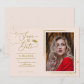 Chic Afstudeerder Party Save the Date Gold Glitter Kaart (Voorkant / Achterkant)