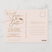 Chic Afstudeerder Party Save The Date Roos Gold Gl Briefkaart (Achterkant)