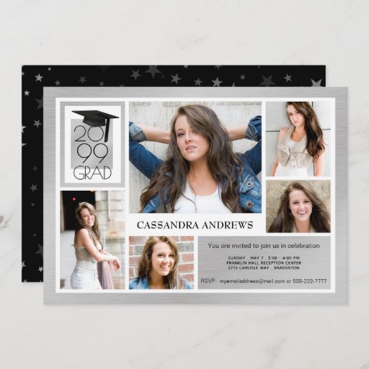 Chic AFSTUDEERDER Pet & Jaar | Penseelzilver | 5-F Kaart (Voorkant / Achterkant)