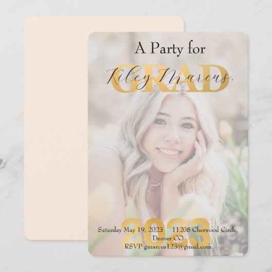 Chic Afstudeerder Photo Overlay Gold Party nodigt  (Voorkant / Achterkant)