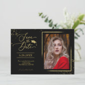 Chic afstudeerfeest Save The Date goud glitters fo Kaart (Staand voorkant)