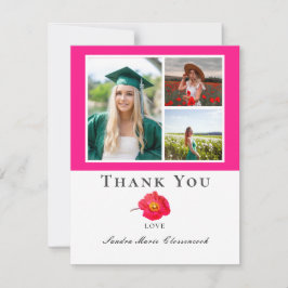 Chic afstudeerfoto roze bloemencollage bedankkaart
