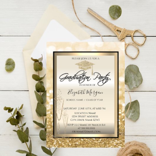Chic afstudeermuts, Glas Gouden Bokeh Afstuderen Kaart