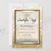 Chic afstudeermuts, Glas Gouden Bokeh Afstuderen Kaart (Voorkant)