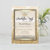 Chic afstudeermuts, Glas Gouden Bokeh Afstuderen Kaart (Staand voorkant)