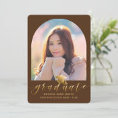 Chic Afstuderen 2 Photo Gold Pet Script op Brown Aankondiging (Staand voorkant)