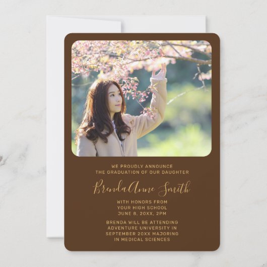 Chic Afstuderen 2 Photo Gold Pet Script op Brown Aankondiging (Achterkant)