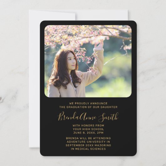 Chic Afstuderen 2 Photo Gold Pet Script op zwart Aankondiging (Achterkant)