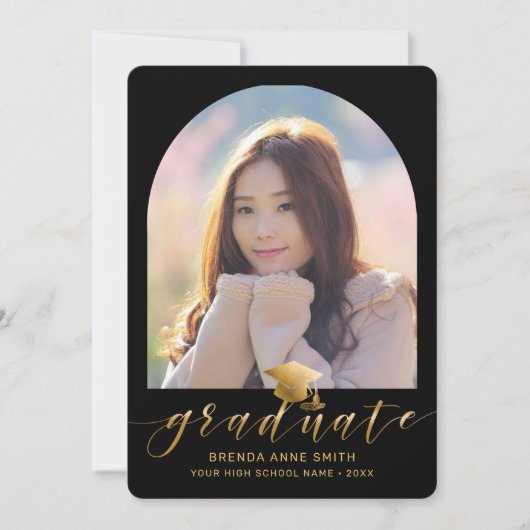 Chic Afstuderen 2 Photo Gold Pet Script op zwart Aankondiging (Voorkant)