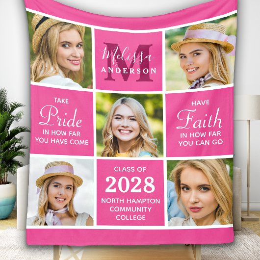Chic Afstuderen 5 Foto Collage Roze Afstuderen Fleece Deken