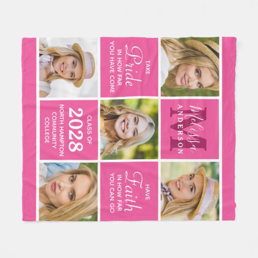 Chic Afstuderen 5 Foto Collage Roze Afstuderen Fleece Deken (Voorkant (Horizontaal))