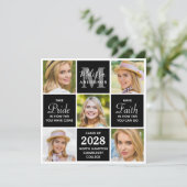 Chic Afstuderen 5 foto Monogram zwart Afstuderen Kaart (Staand voorkant)