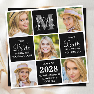 Chic Afstuderen 5 foto Monogram zwart Afstuderen Kaart