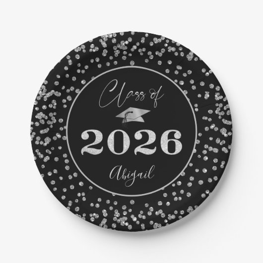 Chic Afstuderen Black Silver Glitter CLASS VAN 202 Papieren Bordje (Voorkant)