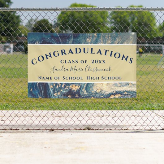 Chic Afstuderen Blue Marble Swirl Gold Glitter Ban Spandoek (Insitu)