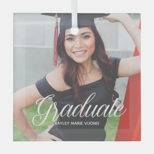 Chic Afstuderen Foto 2023 Afstuderen Kerstmis Glas Ornament (Voorkant)