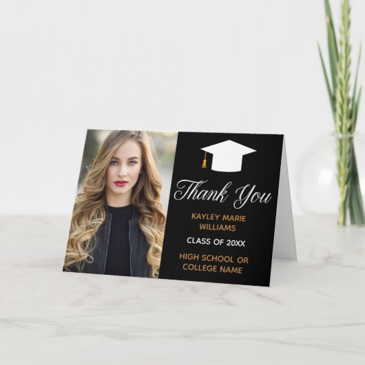 Chic Afstuderen Foto 2025 Elegant Afstuderen Bedankkaart (Voorkant)