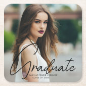 Chic Afstuderen Foto Black Script Overlay Party Kartonnen Onderzetters (Voorkant)