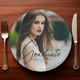 Chic Afstuderen Foto Black Script Overlay Party Papieren Bordje