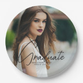 Chic Afstuderen Foto Black Script Overlay Party Papieren Bordje (Voorkant)