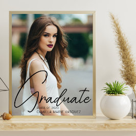 Chic Afstuderen Foto Black Script Overlay Party Poster
