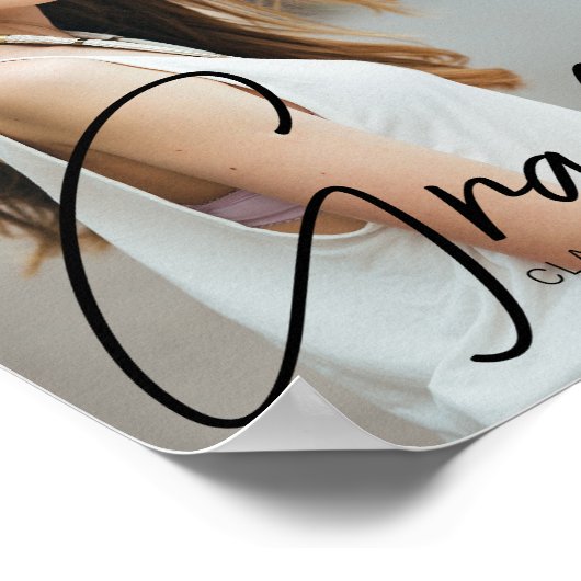 Chic Afstuderen Foto Black Script Overlay Party Poster (Hoek)