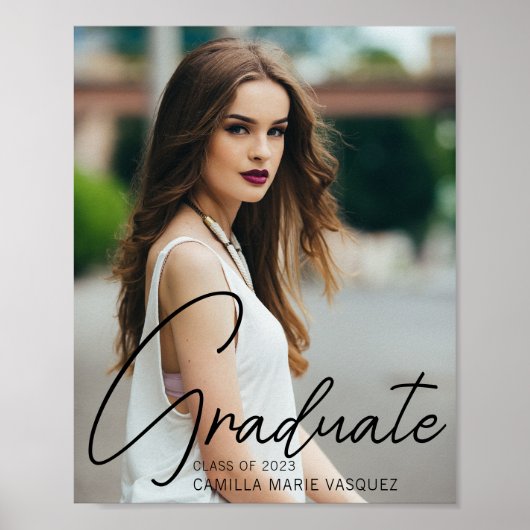 Chic Afstuderen Foto Black Script Overlay Party Poster (Voorkant)