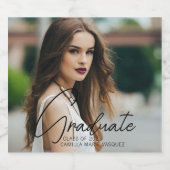 Chic Afstuderen Foto Black Script Overlay Party Sparkling Wijnetiket (Enkel label)