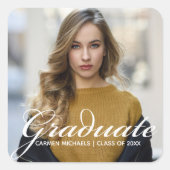 Chic Afstuderen foto Gepersonaliseerde 2025 Party Vierkante Sticker (Voorkant)