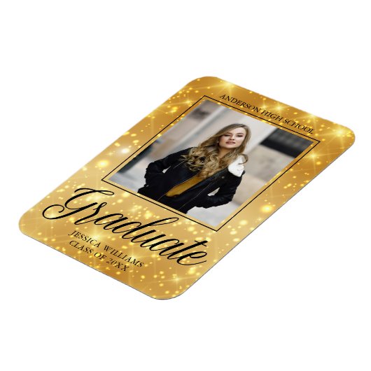 Chic Afstuderen Foto Gouden Sparkle 2025 Afstudere Magneet (Linkerzijde)
