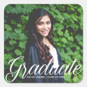 Chic Afstuderen Foto Wit Script 2025 Afstuderen Vierkante Sticker (Voorkant)