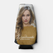 Chic Afstuderen Foto Wit Script Overlay Party Flesjeskoeler (Voorkant)