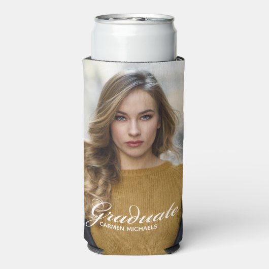 Chic Afstuderen Foto Wit Script Overlay Party Seltzer Blikjeskoeler (Seltzer Achterkant)