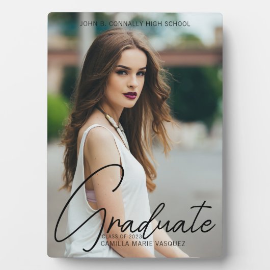 Chic Afstuderen handgeschreven zwarte scriptfoto Fotoplaat (voorkant)